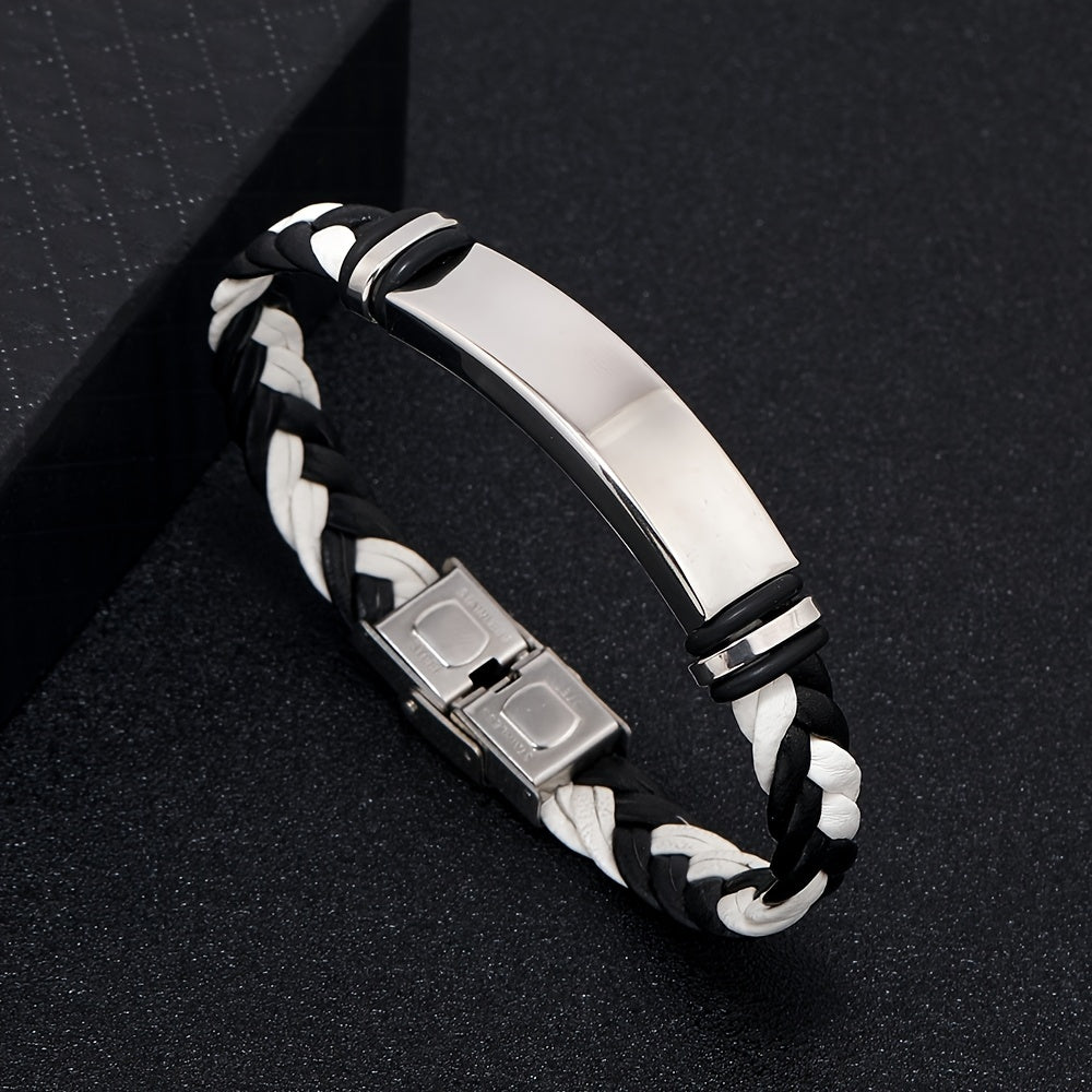 Minimalist Titanium Steel Leather Bracelet
