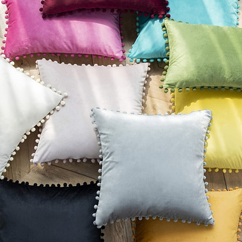 Soft Velvet Ball Tassel Shaggy Pillow Case for Home Decor