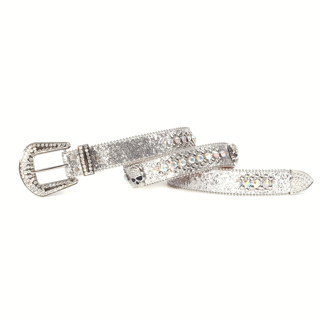 Rhinestone Skull Rivet Belt Glitter Hip Hop PU Leather Belt