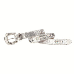 Rhinestone Skull Rivet Belt Glitter Hip Hop PU Leather Belt