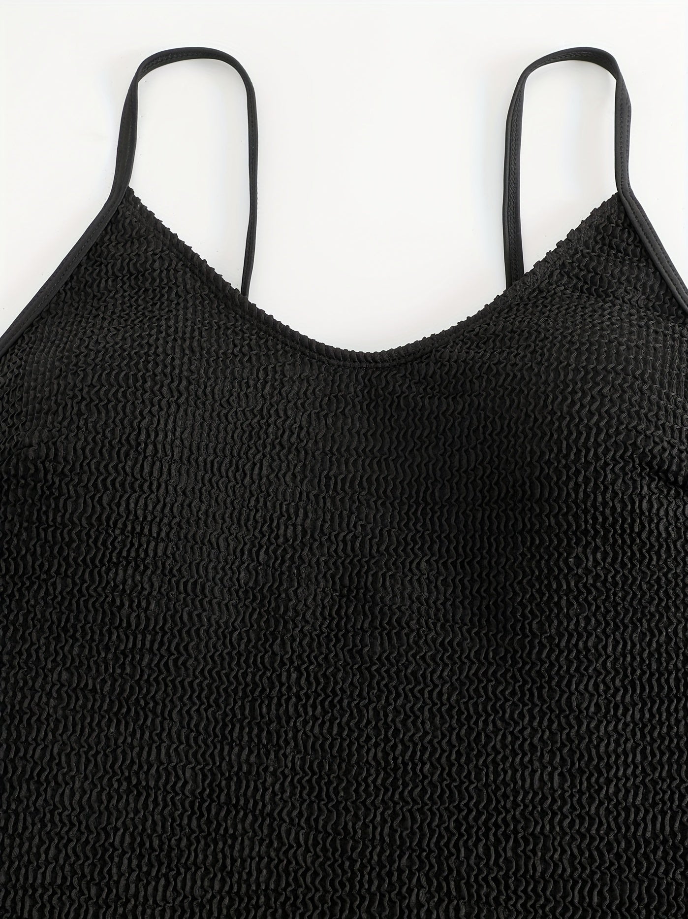  Solid Textured Scoop Neck One Piece Swimsuit