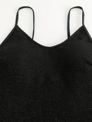  Solid Textured Scoop Neck One Piece Swimsuit