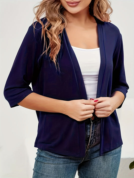  Solid Half Sleeve Open Front Cardigan