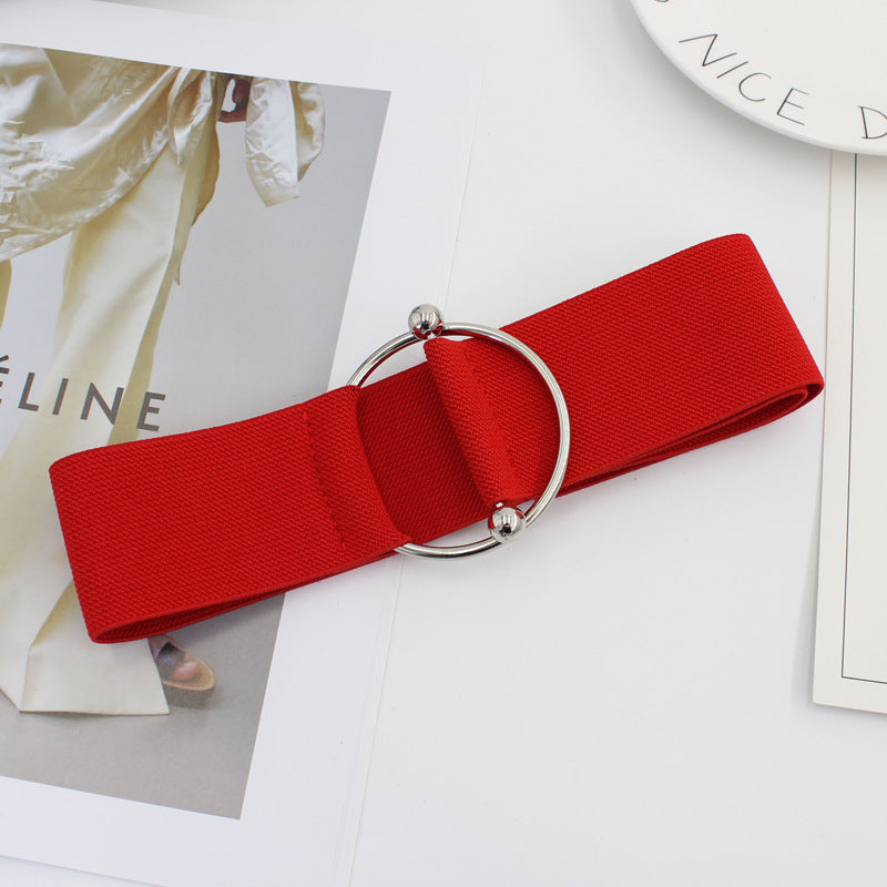 Women's Elastic Waist Belt with Round Buckle for Coat Sweater Dress