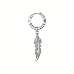 Punk Style Feather Pendant Steel Earrings