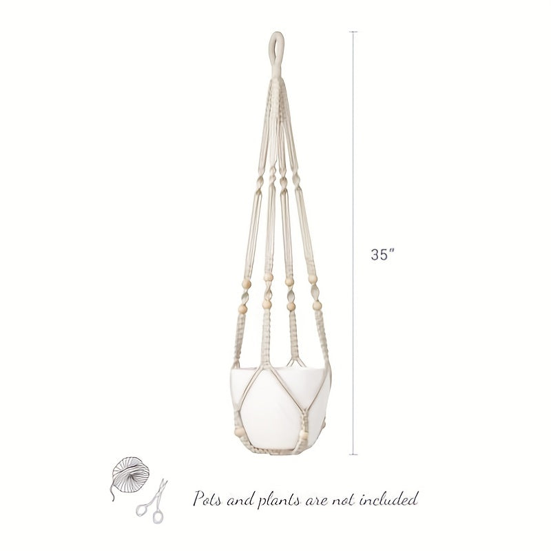2pcs Macrame Plant Hanger Indoor Hanging Planter Basket With Wood Beads