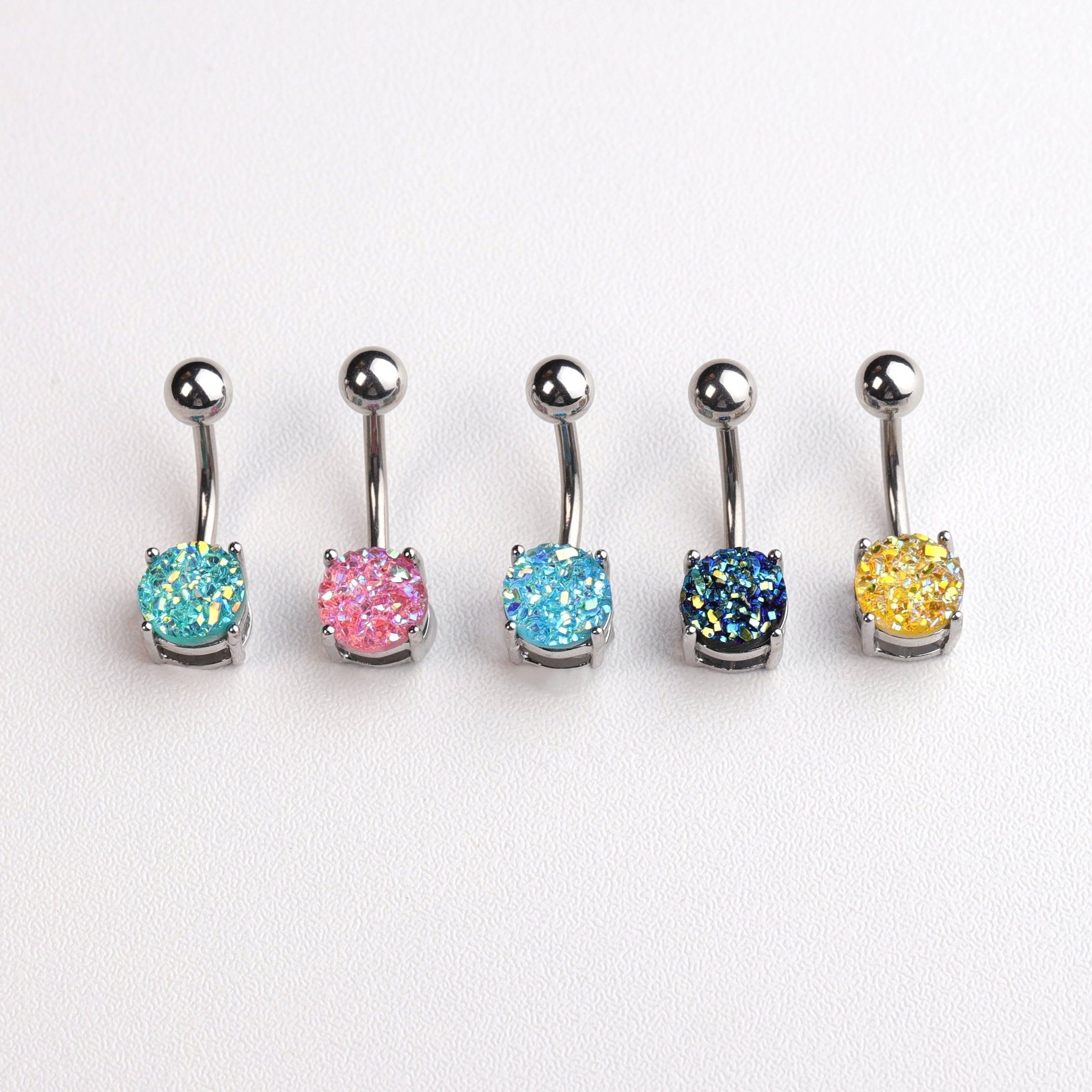 Stainless Steel Horseshoe Belly Button Ring with Zircon Inlay