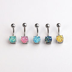 Stainless Steel Horseshoe Belly Button Ring with Zircon Inlay