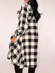 Plus Gingham Print Long Sleeve Shirt Dress
