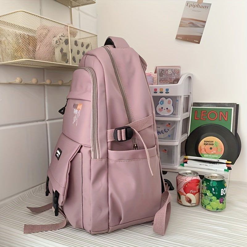 Letter Print Front Zip Backpack Purse Large Capacity Pockets Schoolbag