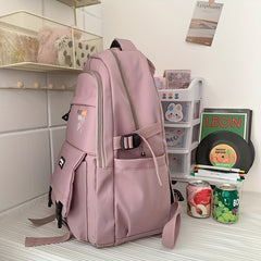 Letter Print Front Zip Backpack Purse Large Capacity Pockets Schoolbag