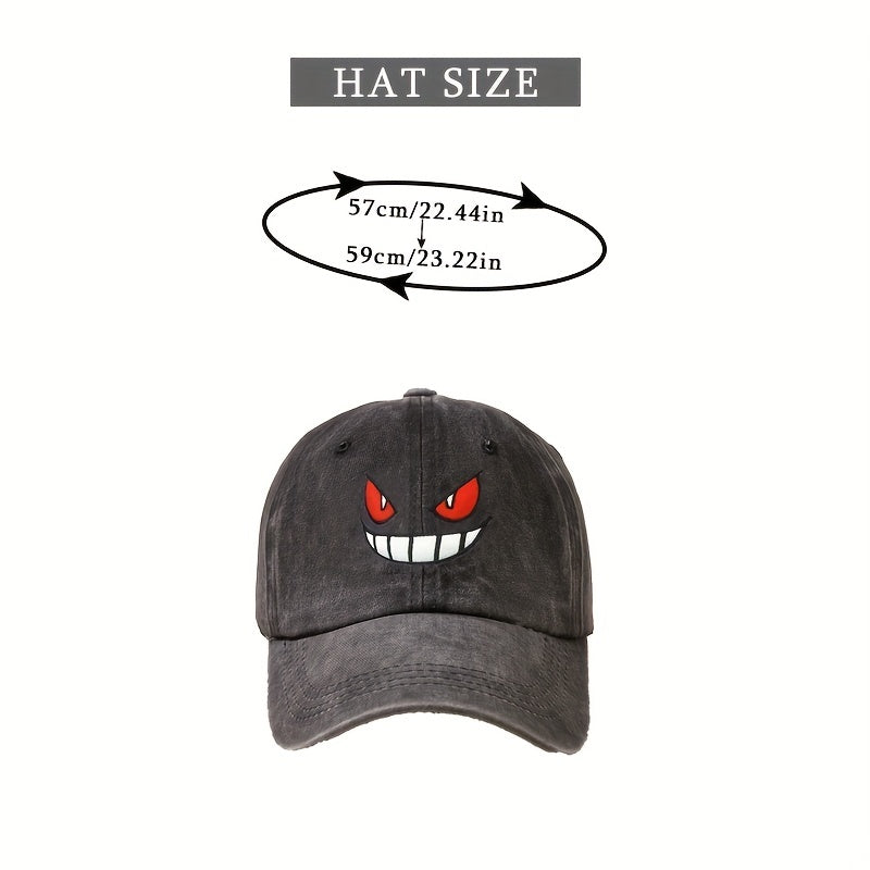 Devil Smiling Face Baseball Cap Embroidery Washed Distressed Dad Hats Unisex