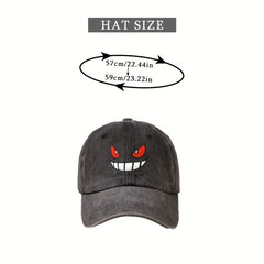 Devil Smiling Face Baseball Cap Embroidery Washed Distressed Dad Hats Unisex