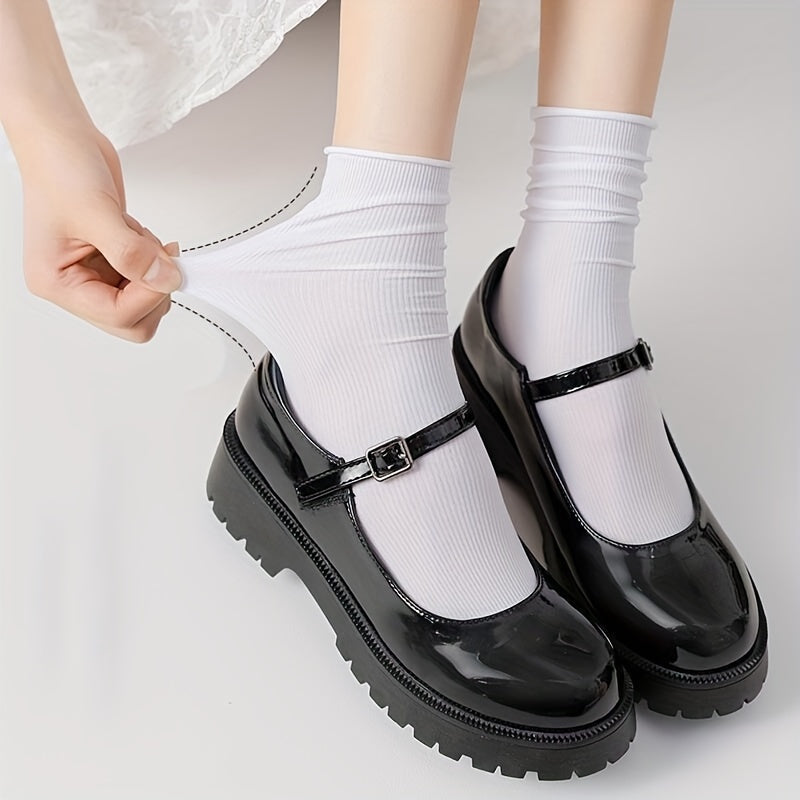 5 Pairs Girls Thin Ice Silk Stacking Socks for Summer