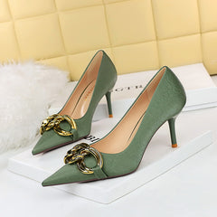 Women's Stiletto Heels Metal Buckle Slip on High Heels Party Pumps