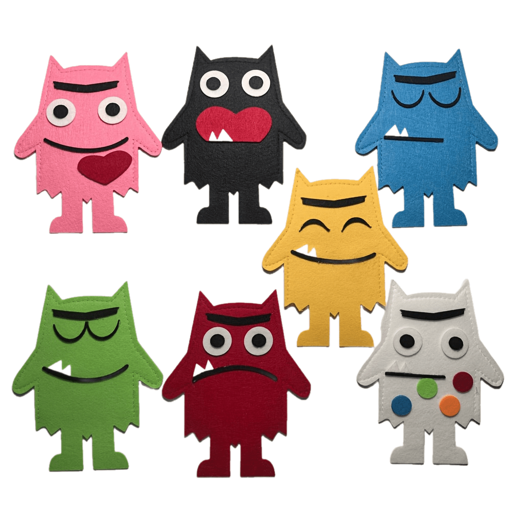 7pc Emotional Monster Hand Puppets Set for Storytelling with Emotion Props