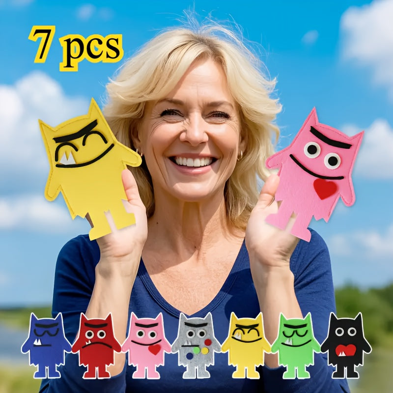 7pcs Emotional Monster Felt Puppet Set with English Picture Book