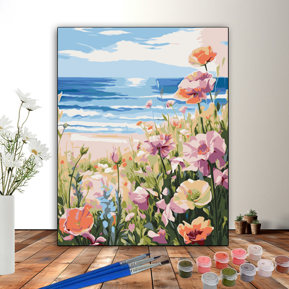 Beach Poppy Painting Kit for Adults - Acrylic Paint Set with Brushes and Hooks