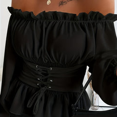  Lace Up Corset Off Shoulder Blouse