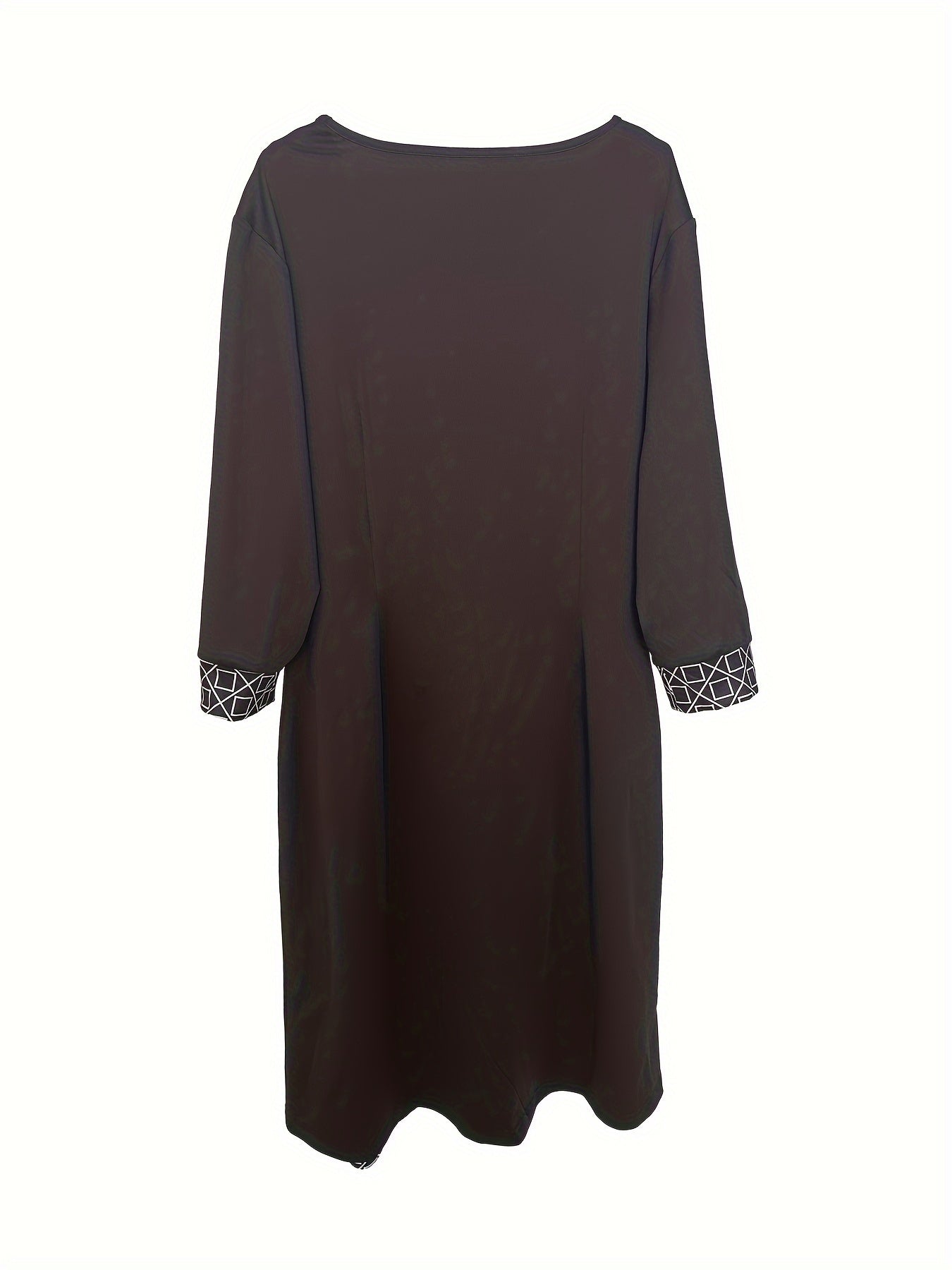  Geometric Print Colorblock Round Neck Dress