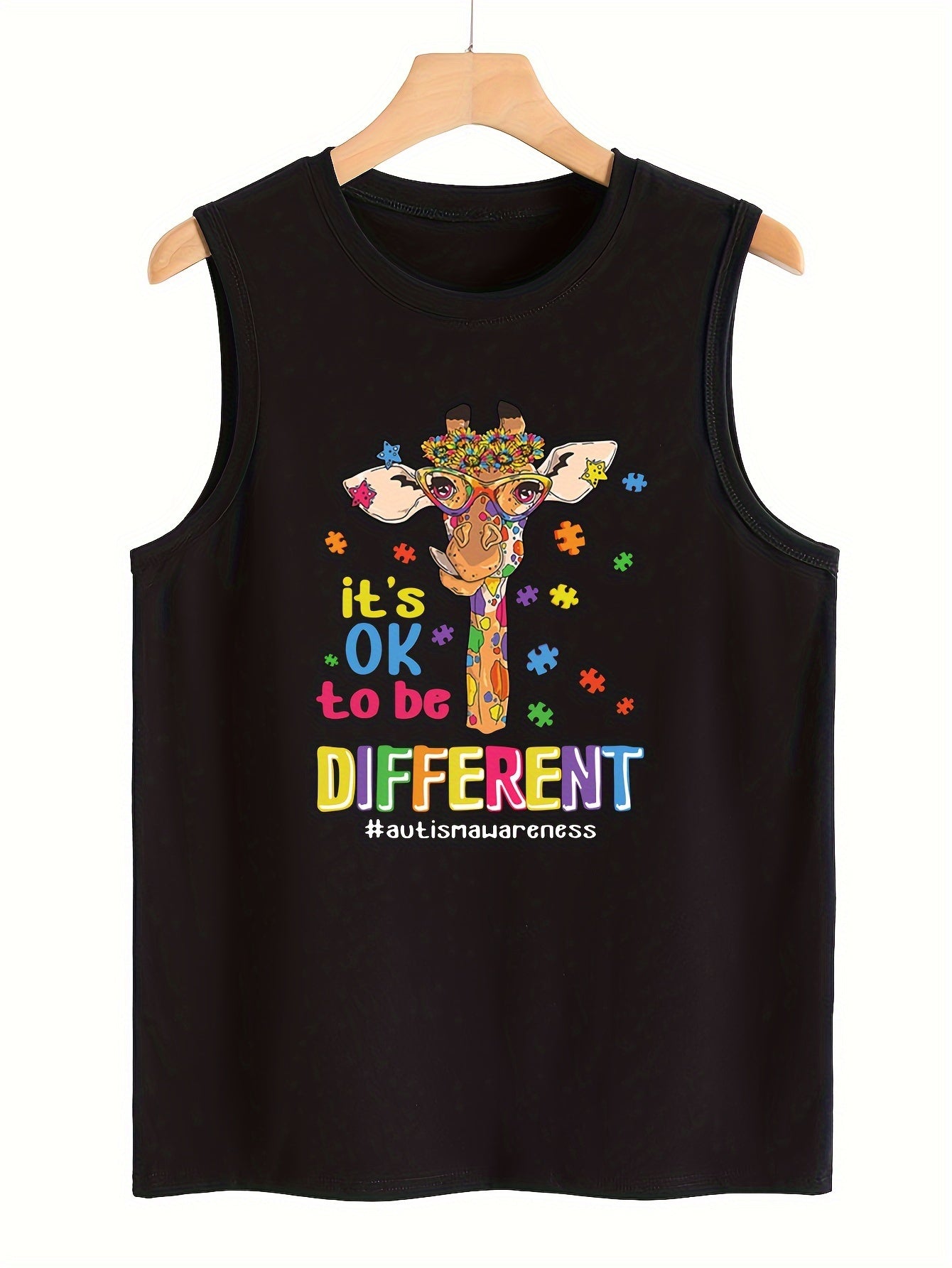 Giraffe & Letter Print Sports Vest Sleeveless Casual Top