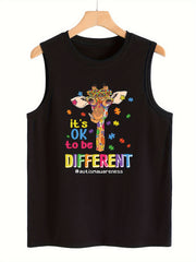 Giraffe & Letter Print Sports Vest Sleeveless Casual Top