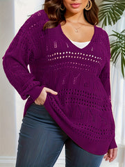  Casual Knit Top V Neck Sheer Pullover Sweater