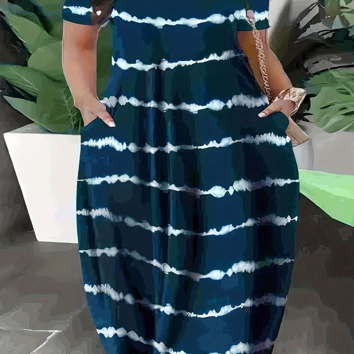  Tie Dye Stripe Off Shoulder Maxi Dress