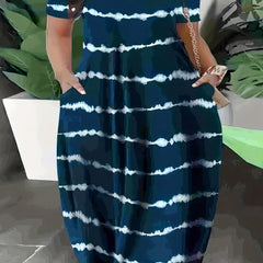  Tie Dye Stripe Off Shoulder Maxi Dress