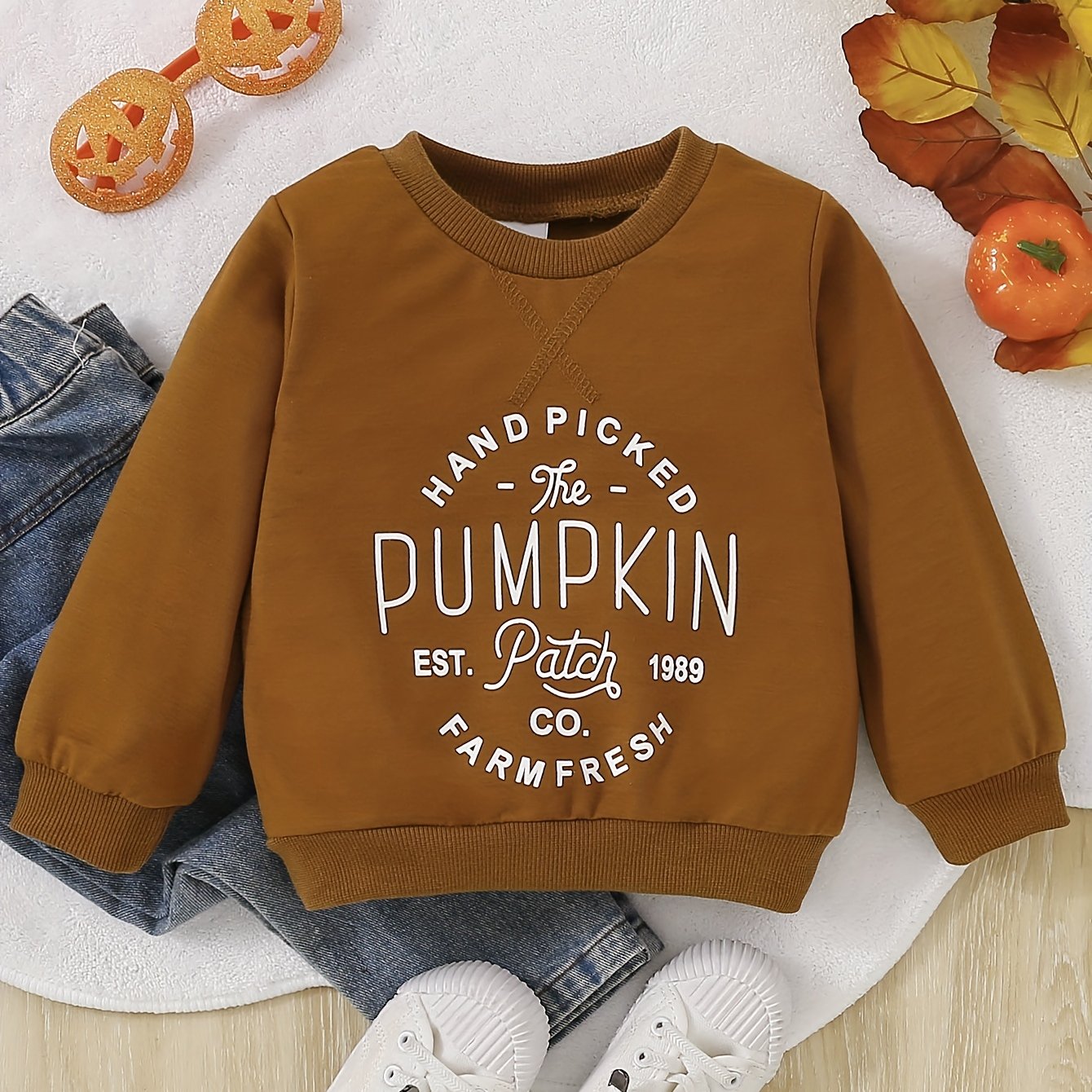 Cute Pumpkin Print Sweatshirt for Toddlers - Fall Top