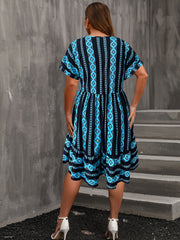 Geometric Print Batwing Sleeve Plus Size Boho Dress
