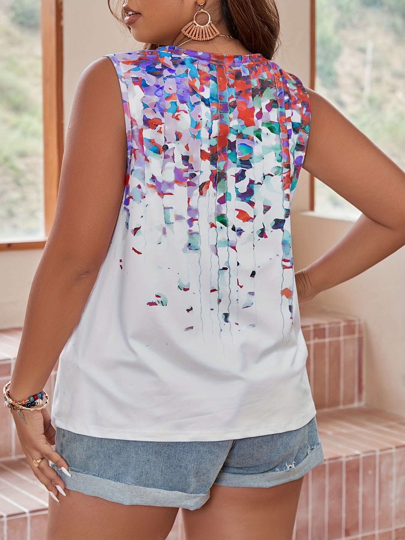  Painting Print V Neck Tank Top