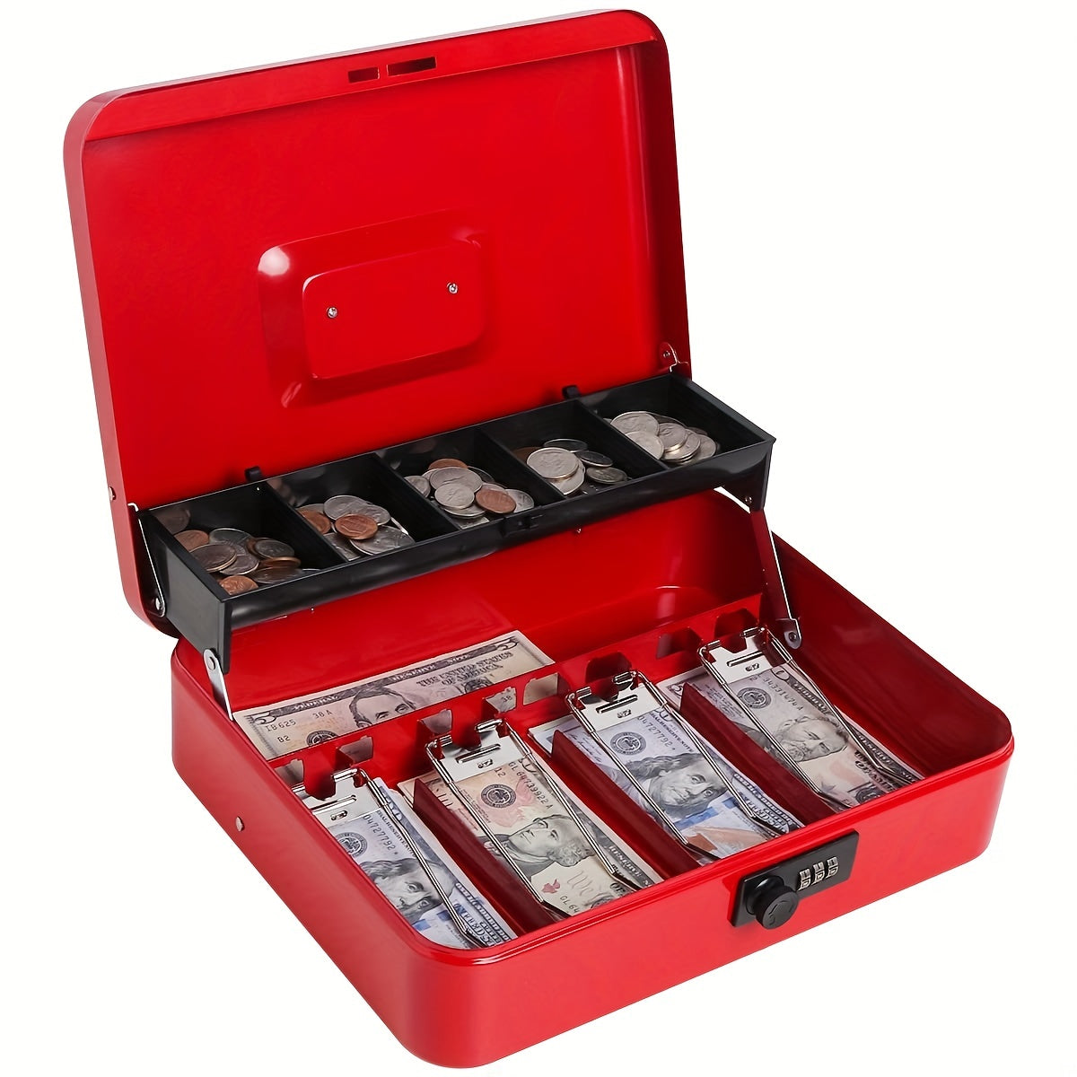 Combination Lock Cash Box Money Storage Safe with Tray