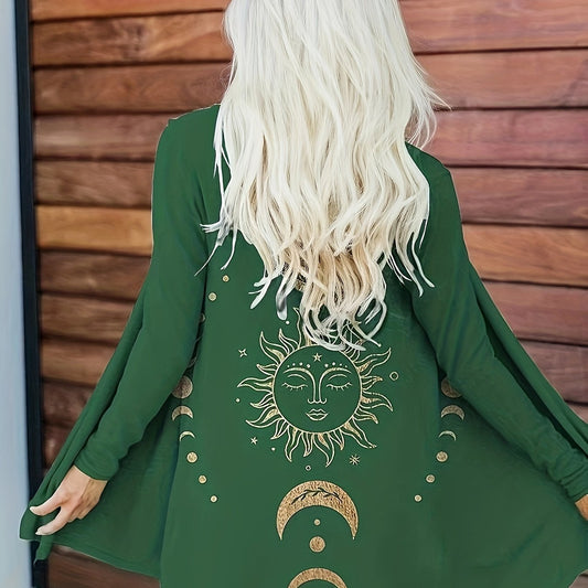  Moon & Sun Print Long Sleeve Cardigan