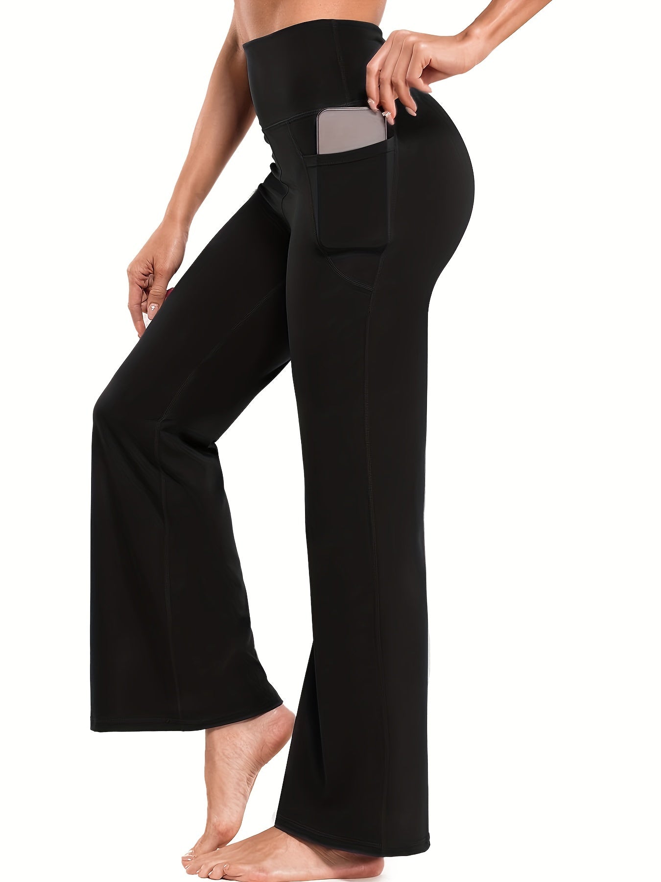 Solid Stretch Sports Flare Pants Tummy Control Leggings