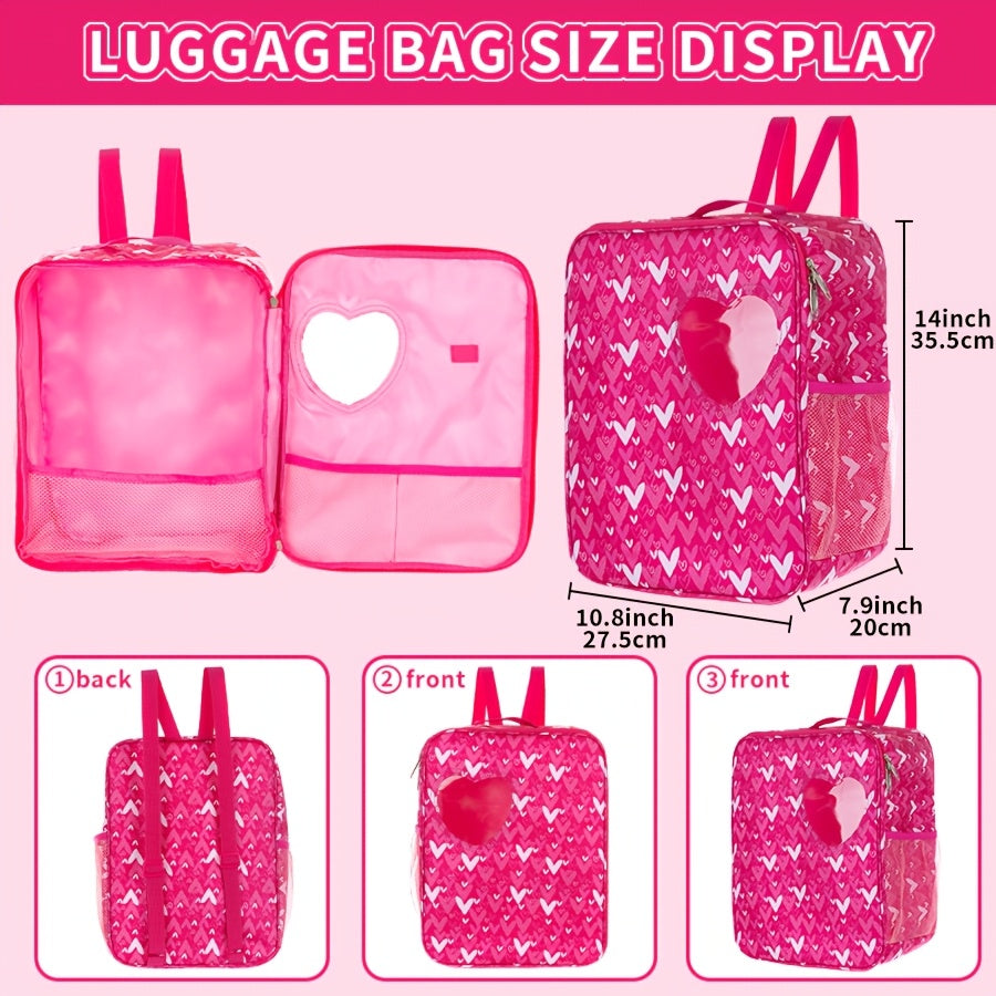 Pink Doll Carrier Backpack with Heart Window & Adjustable Straps for Toy Dolls