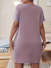  Nightdress Women's Plus Letter & Eyelash Print Short Sleeve