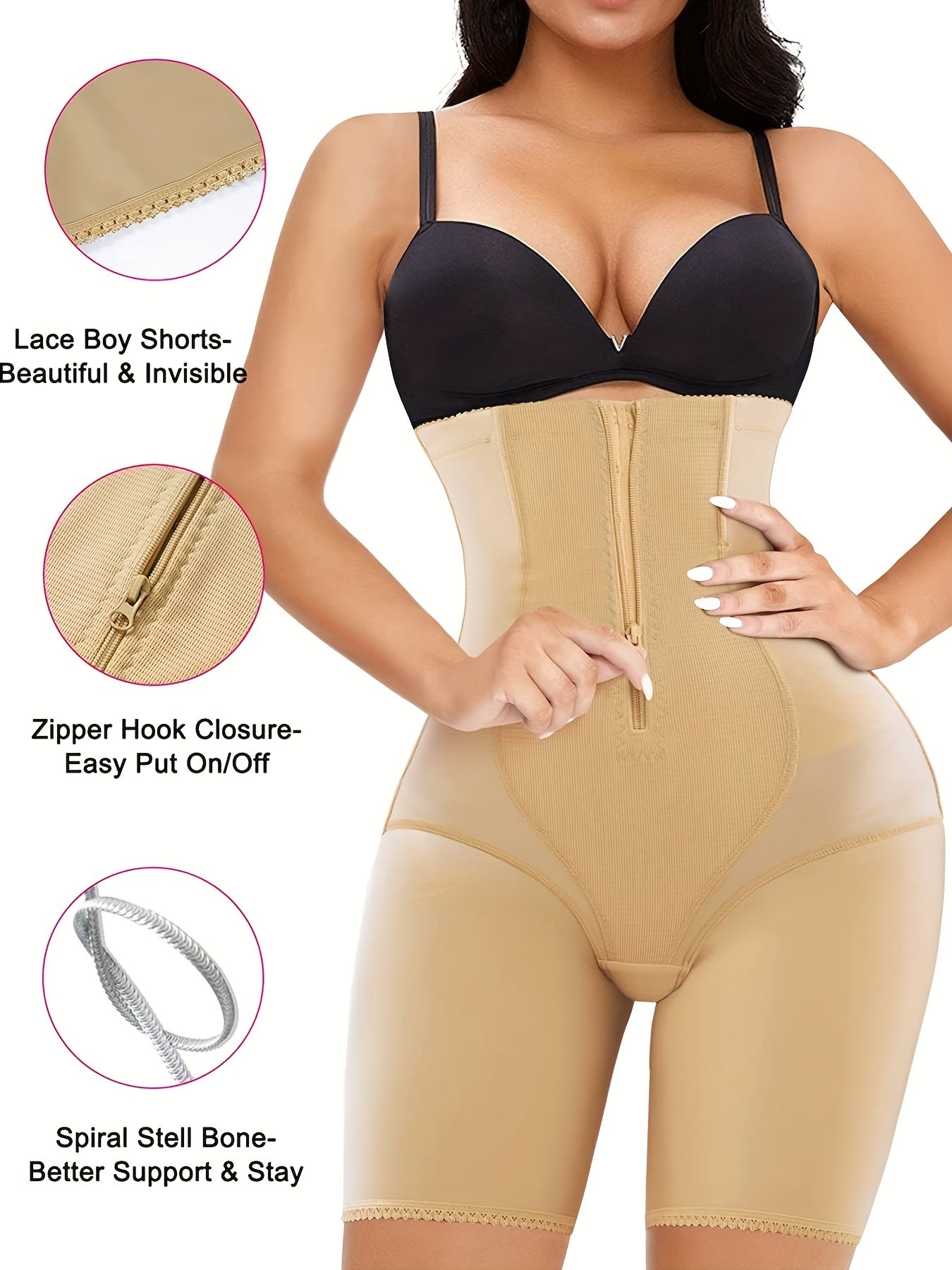 High Waist Zipper Shaping Shorts Tummy Control Compression Shorts