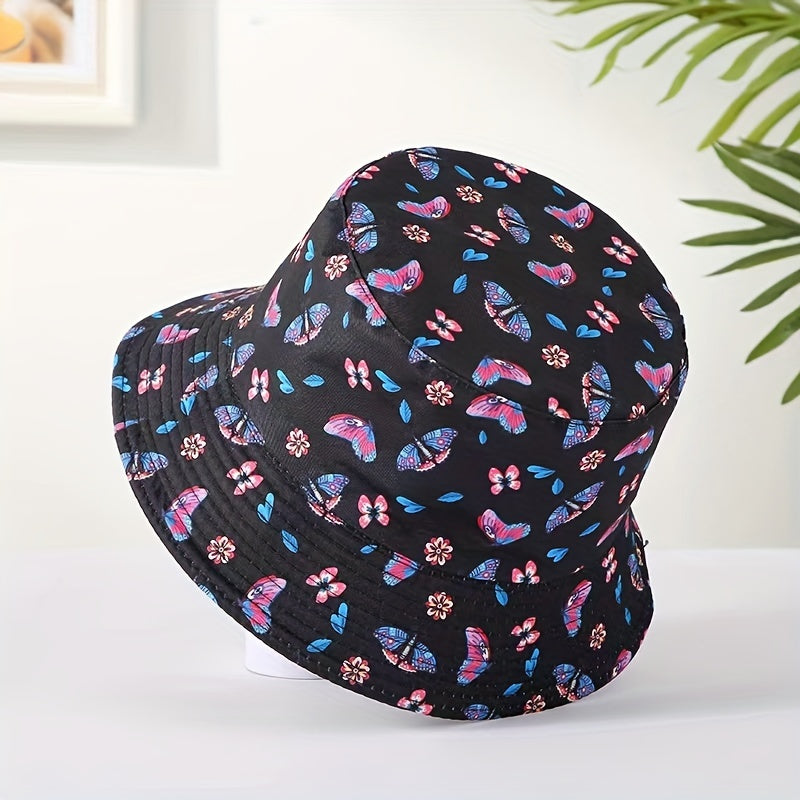 Butterfly Print Reversible Bucket Hat Lightweight Basin Hat Casual Sunscreen