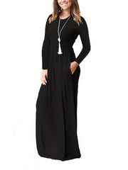  Solid Long Sleeve Maxi Dress