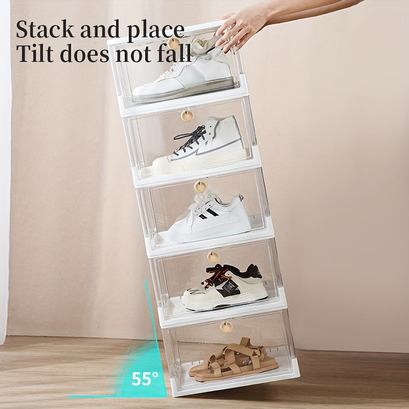 Foldable Shoes Storage Box with Lock & Front Door Portable Dustproof Basket