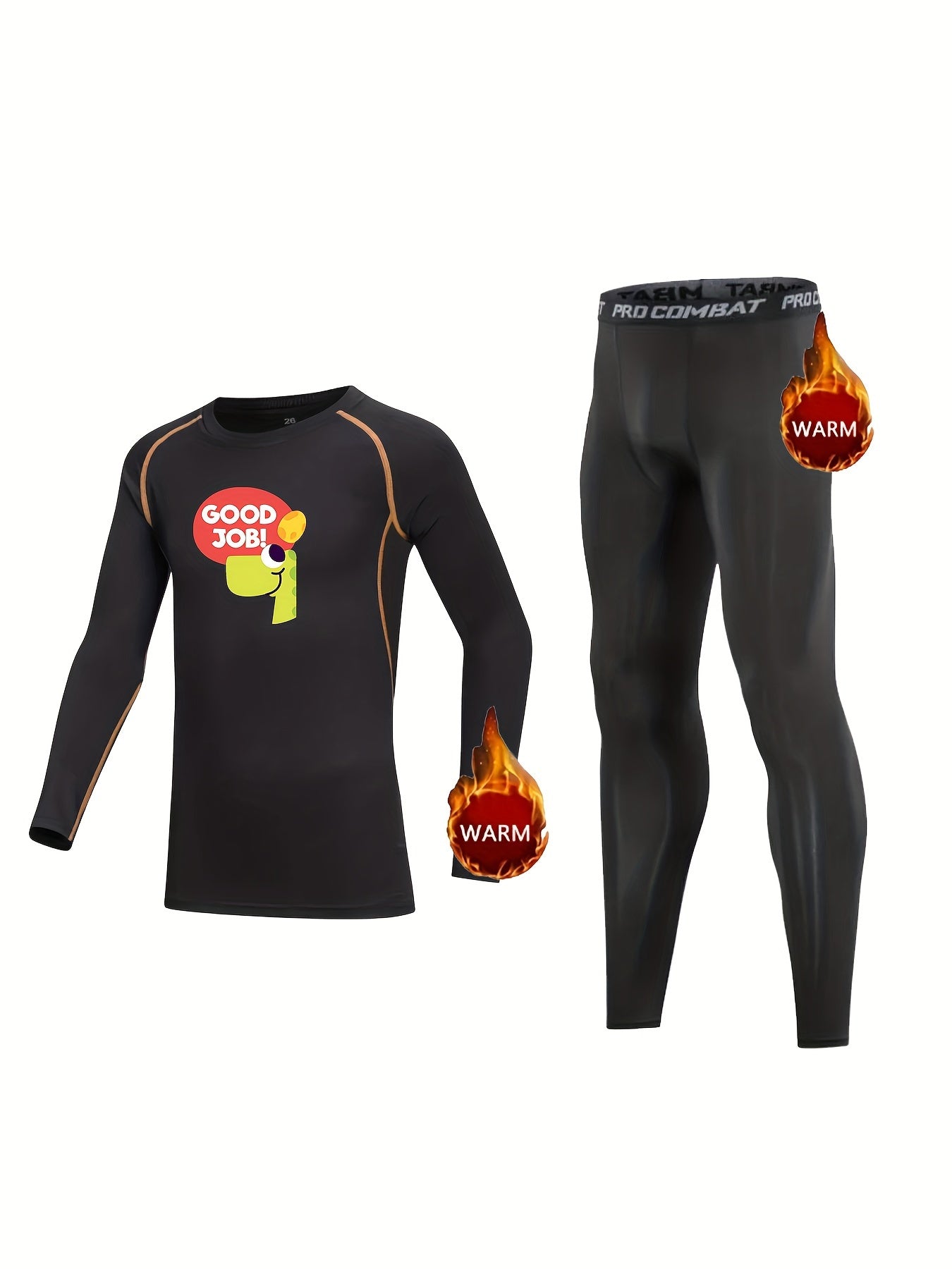 2pcs Kids Compression Fleece Sets Long Sleeve Cartoon Crew Neck Pullover