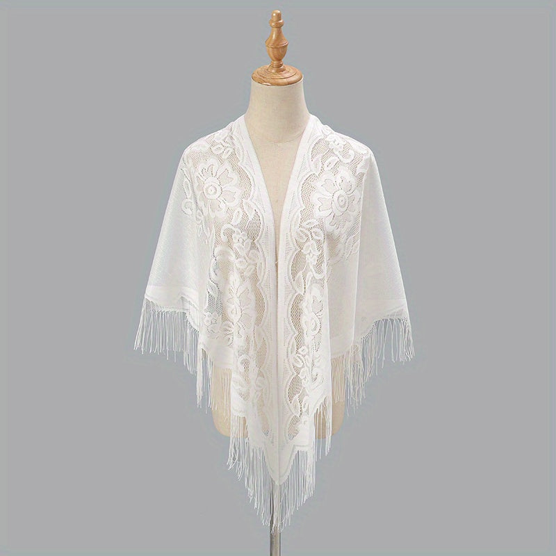 Tassel Shawl Thin Triangle Scarf Flower Embroidery Wrap