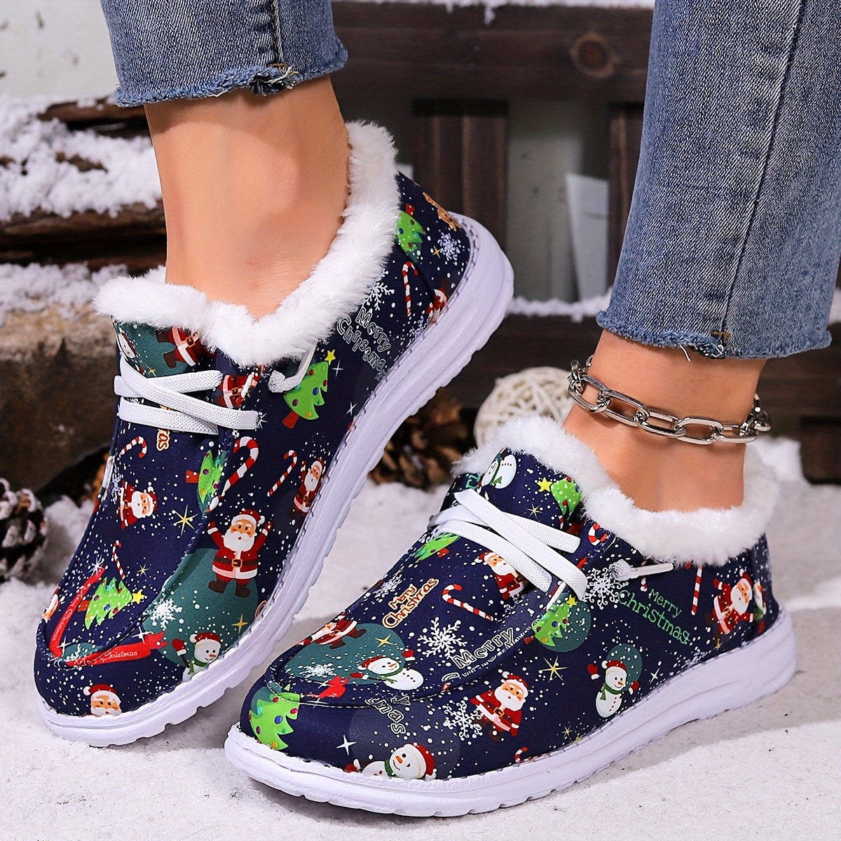 Women's Santa Christmas Snow Boots Plush Comfort