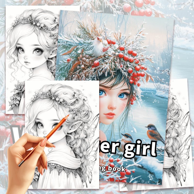 Winter Girl Coloring Book for Adults - Anxiety Relief