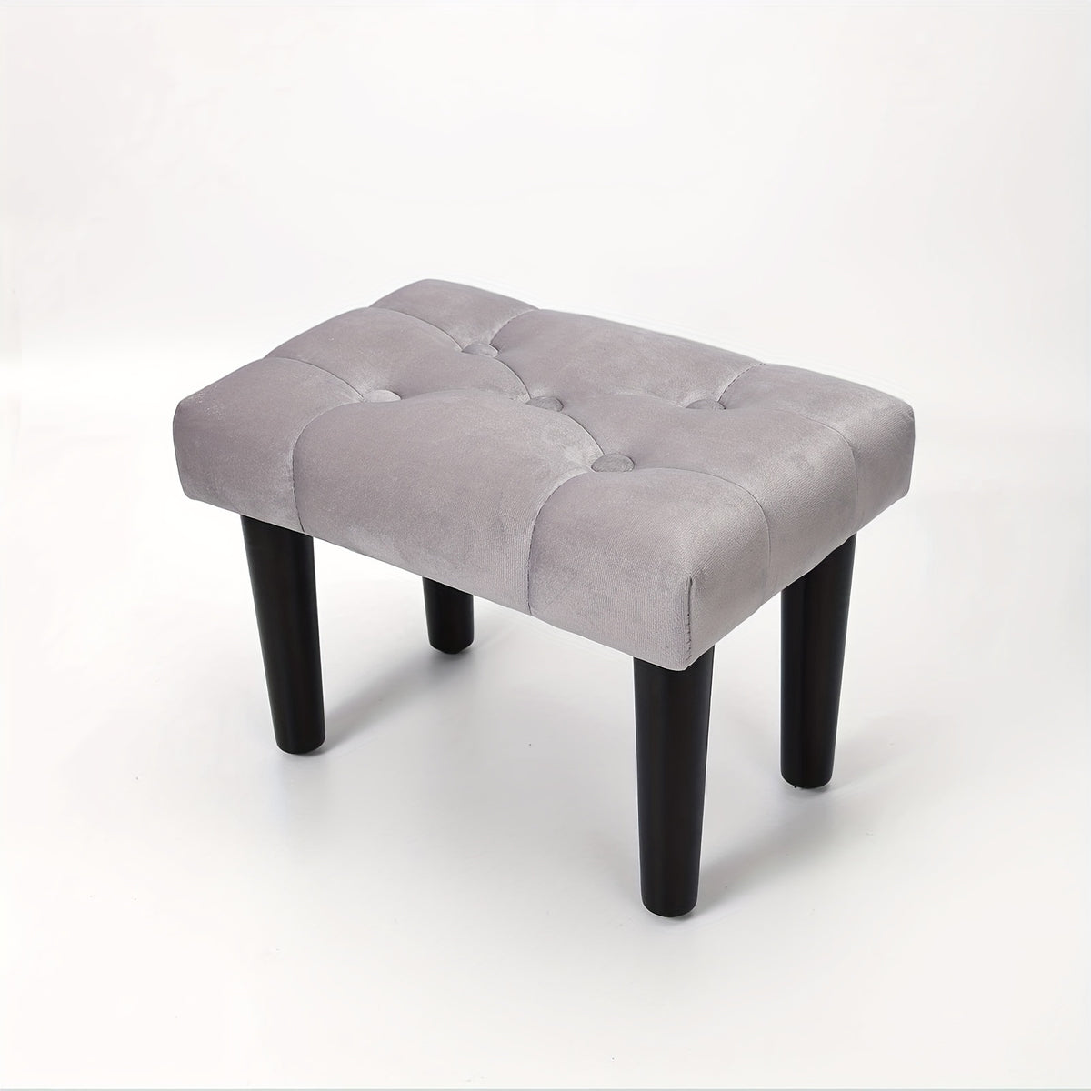 Velvet Small Footstool Ottoman with Wood Legs