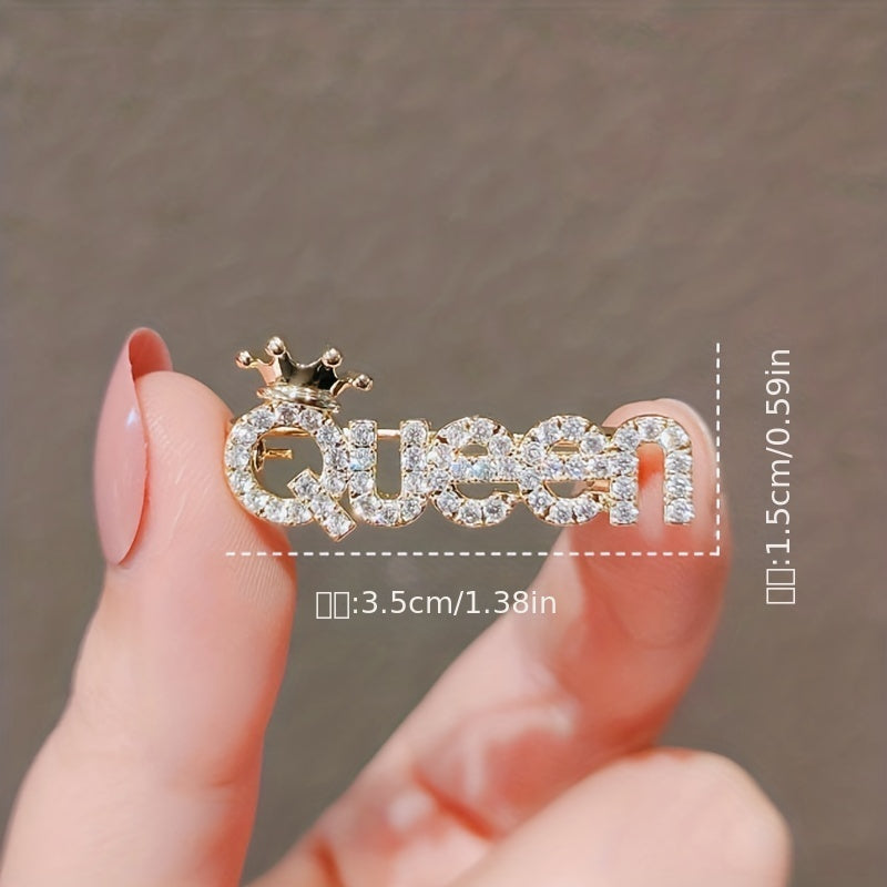 Rhinestone Letter QUEEN Brooches Pins Corsage Scarf Clips Safety Pin