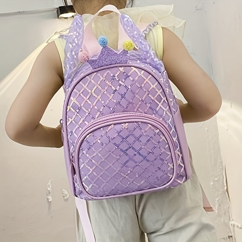 Kids Crown Grid Sequin Backpack