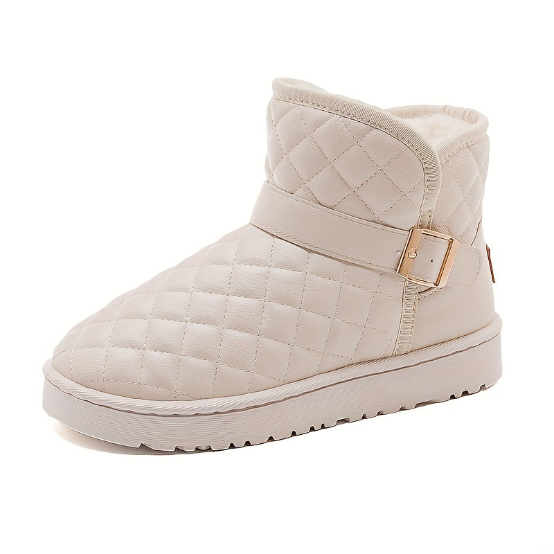 Women's Quilted Snow Boots Argyle Pattern Waterproof Ankle Boots