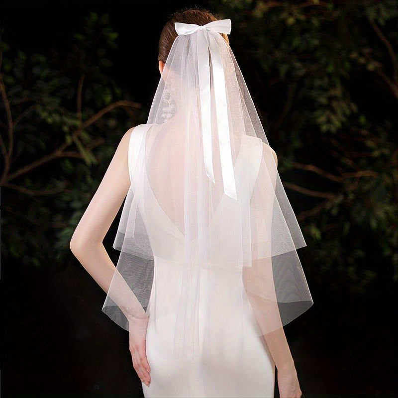Dreamy Bridal Veil with Bowknot for Wedding Photoshoots